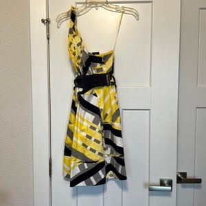 Blue, yellow and white detail dress with belt